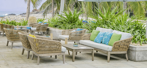 Bộ sofa ngoài trời dây dù chân gỗ RASF-207