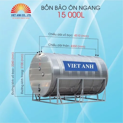 Bồn bảo ôn inox 15000L ngang