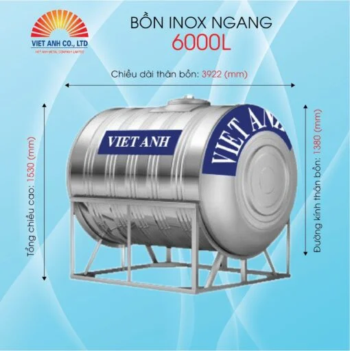 Bồn nước inox 6000L Việt Anh ngang