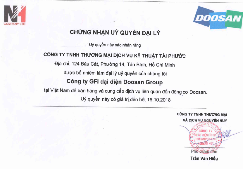 Doosan chứng nhận Tài Phước