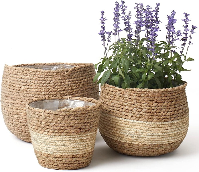 Giỏ trồng cây đan bằng cói
