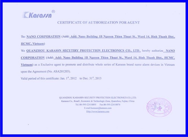 Chứng nhận Karassn