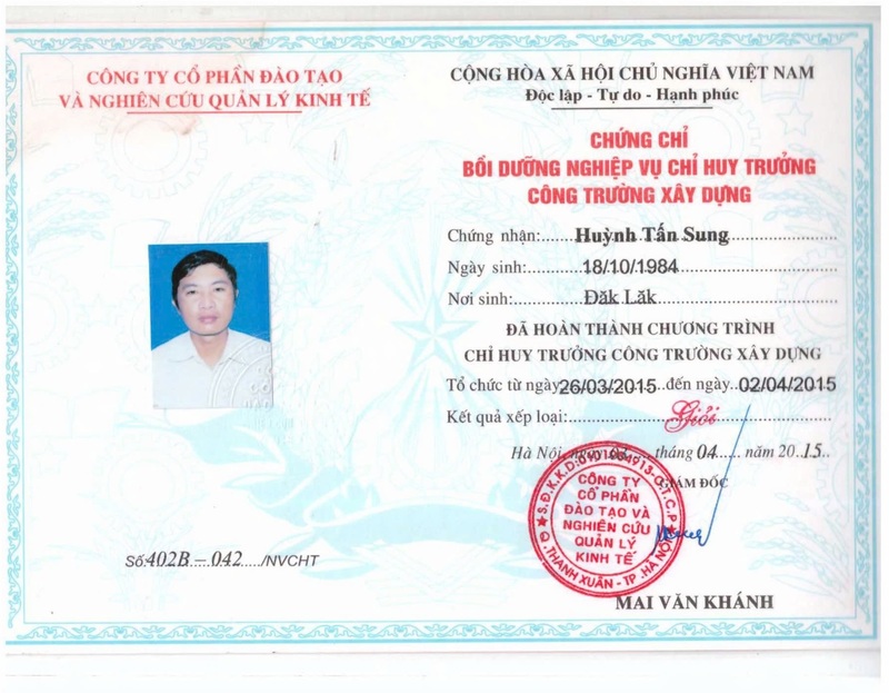Chứng chỉ bồi dưỡng nghiệp vụ chỉ huy trưởng
