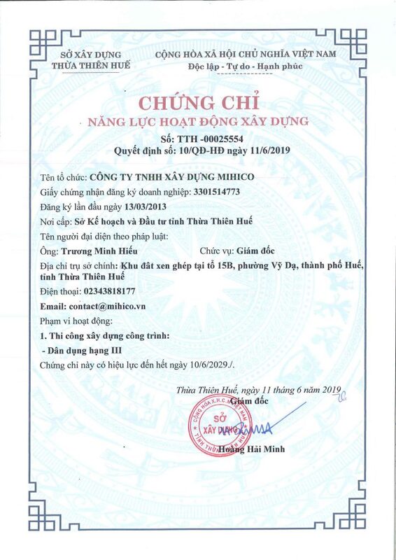 Chứng chỉ năng lục hoạt động xây dựng