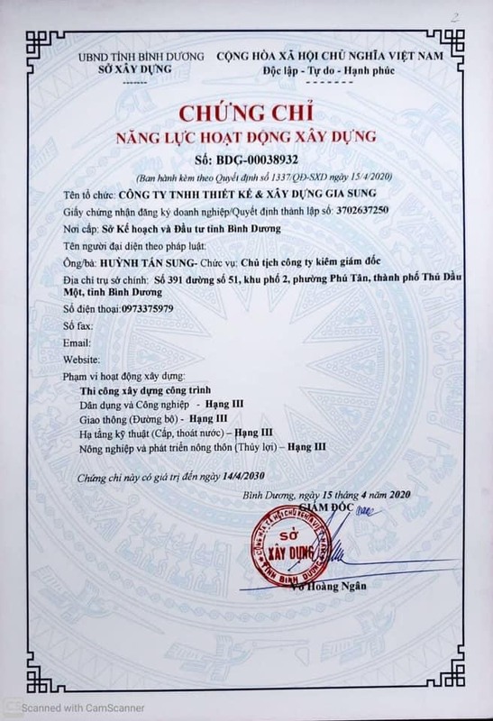 Chứng chỉ năng lục hoạt động xây dựng