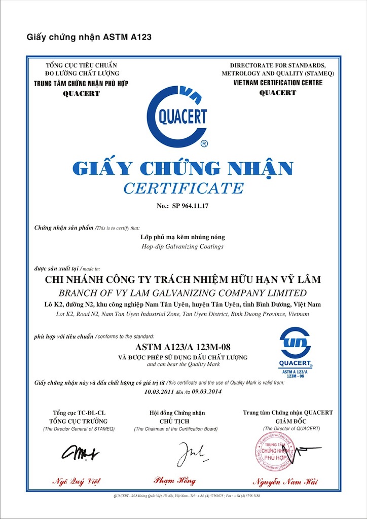 Chứng nhận ASTM A123