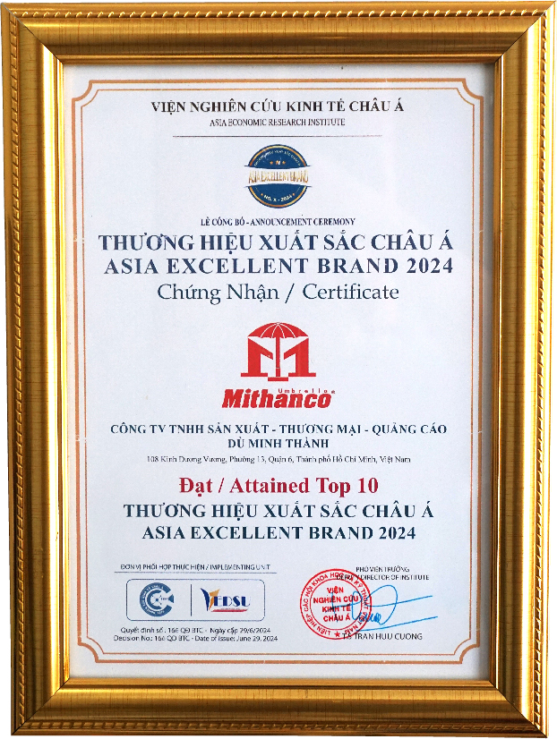 Chứng nhận Asia Excellent Brand 2024