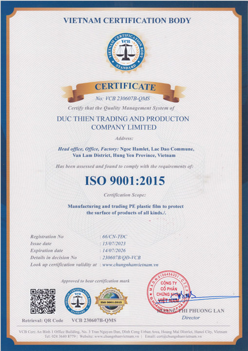 Chứng nhận ISO 9001:2015 EN