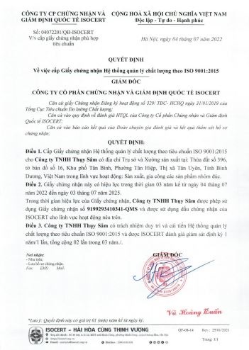 Chứng chận ISOCERT