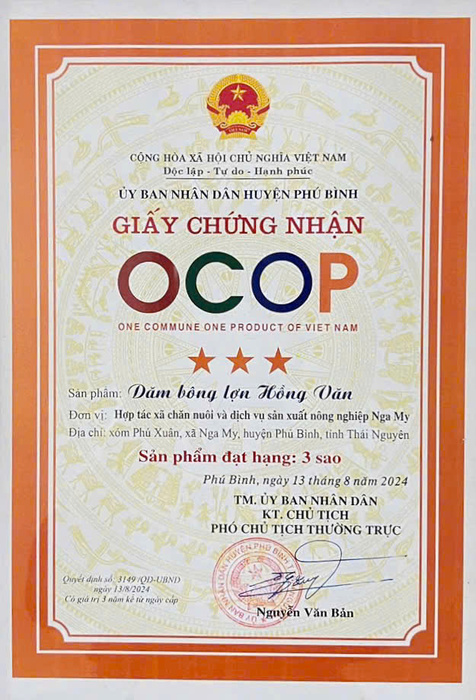 Chứng nhận OCOP Dăm bông lợn hồng Vân