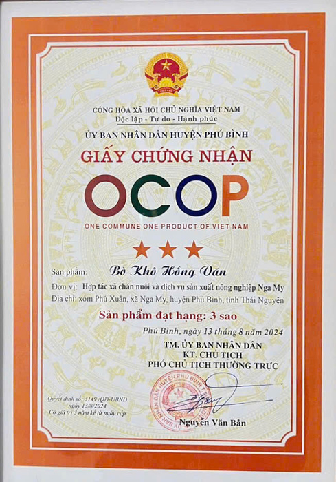 Chứng nhận OCOP Bò khô Hồng Vân