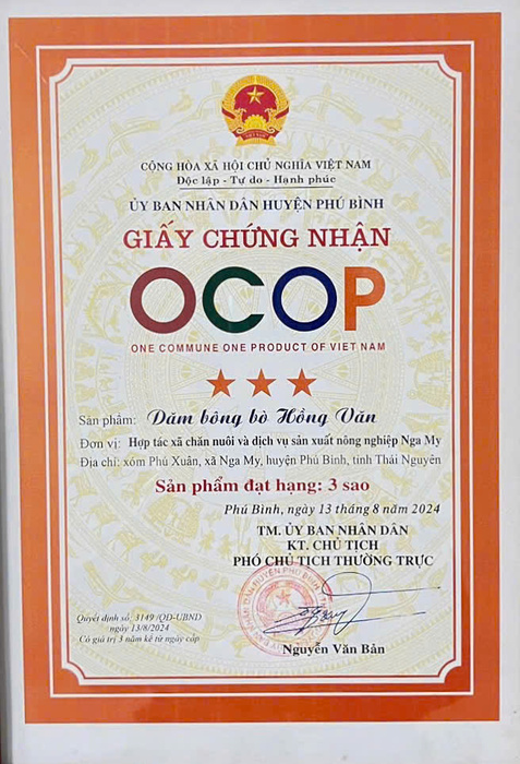 Chứng nhận OCOP Dăm bông bò Hồng Vân