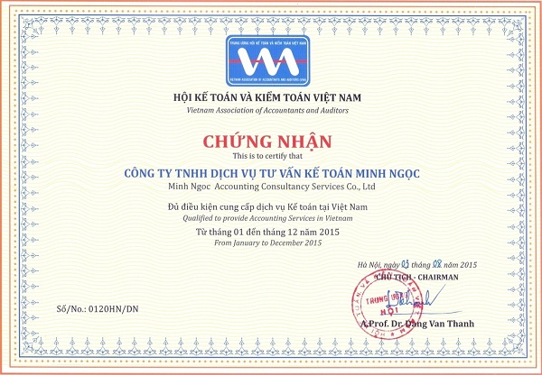 Chứng nhận đủ điều kiện kinh doanh dịch vụ kế toán năm