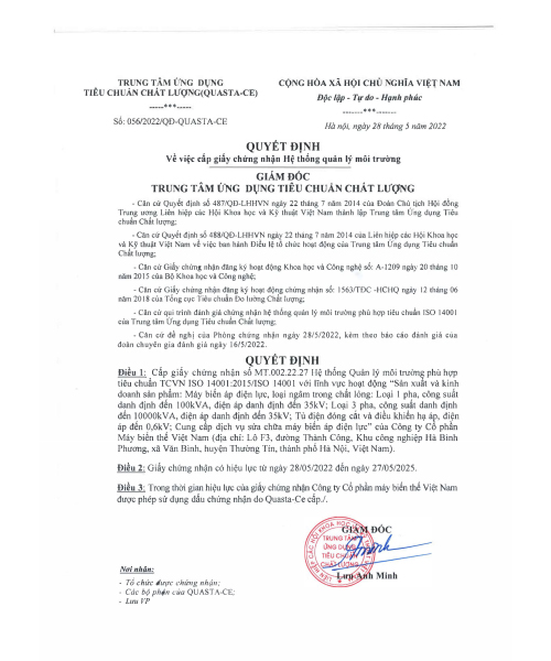 Chứng nhận hệ thống quản lý môi trường