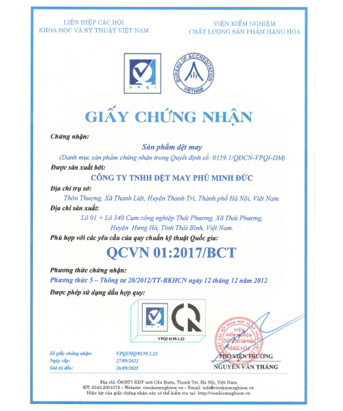 Chứng nhận hợp quy sản phẩm dệt may