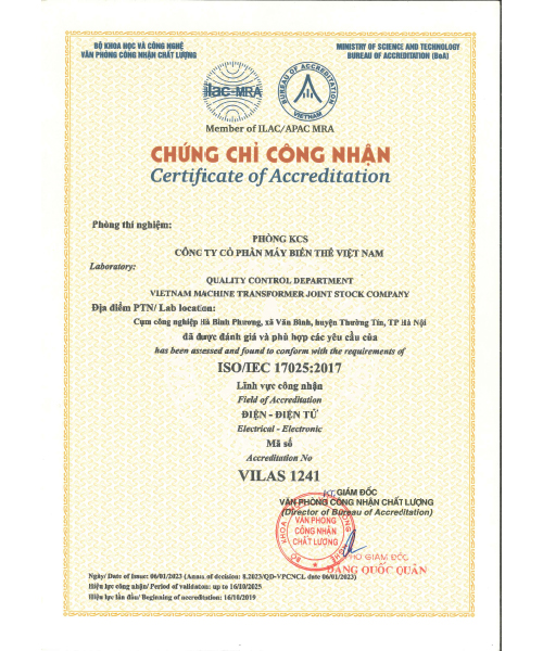 Chứng nhận Phòng thử nghiệm KCS mã Vilas 1241 của AGE