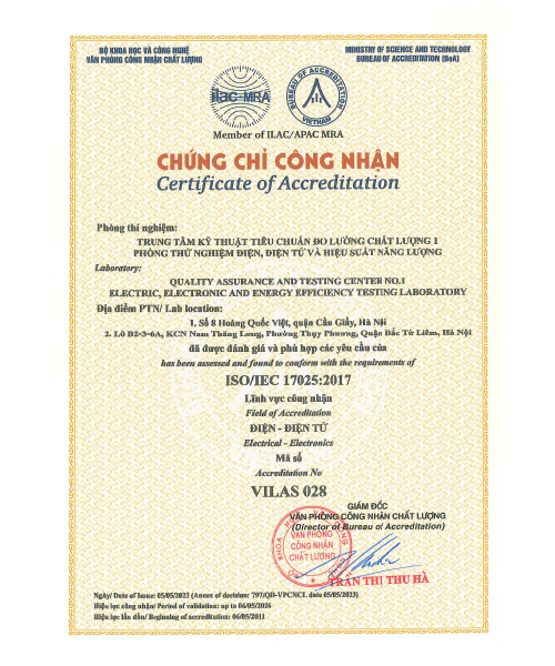 Chứng nhận Phòng thử nghiệm Vilas 17025