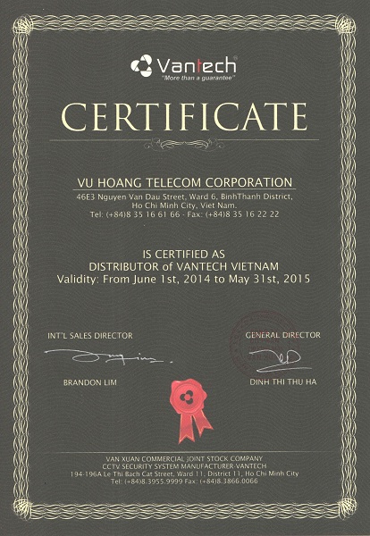 Chứng nhận Vantech 2015
