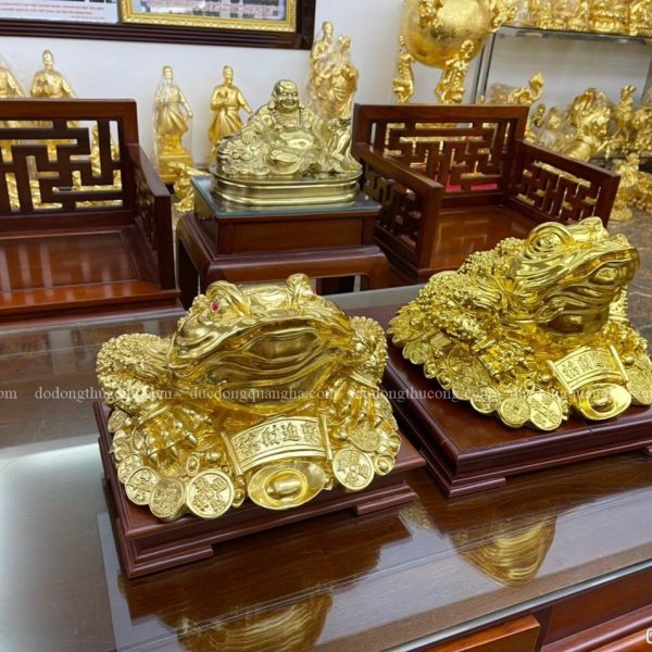 Cóc ngâm tiền bằng đồng thiếp vàng 9999