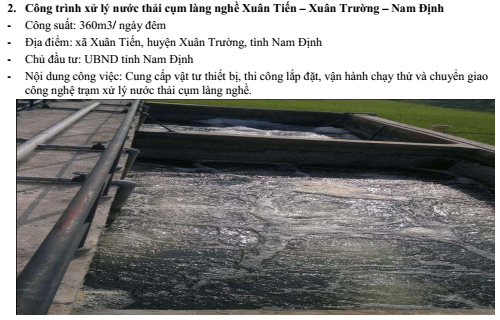 Công trình xử lý nước thải cụm làng nghề Xuân Tiến, Xuân Trường, Nam Định