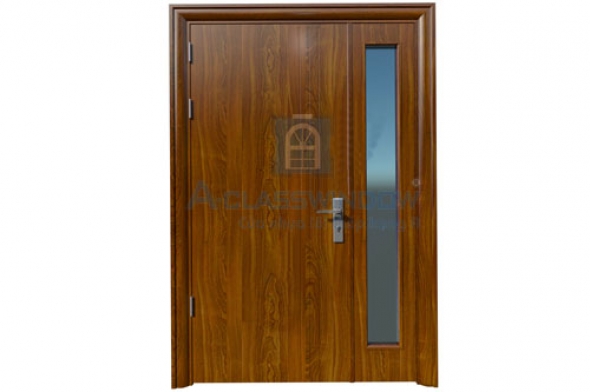 Cửa thép vân gỗ 2 cánh lệch