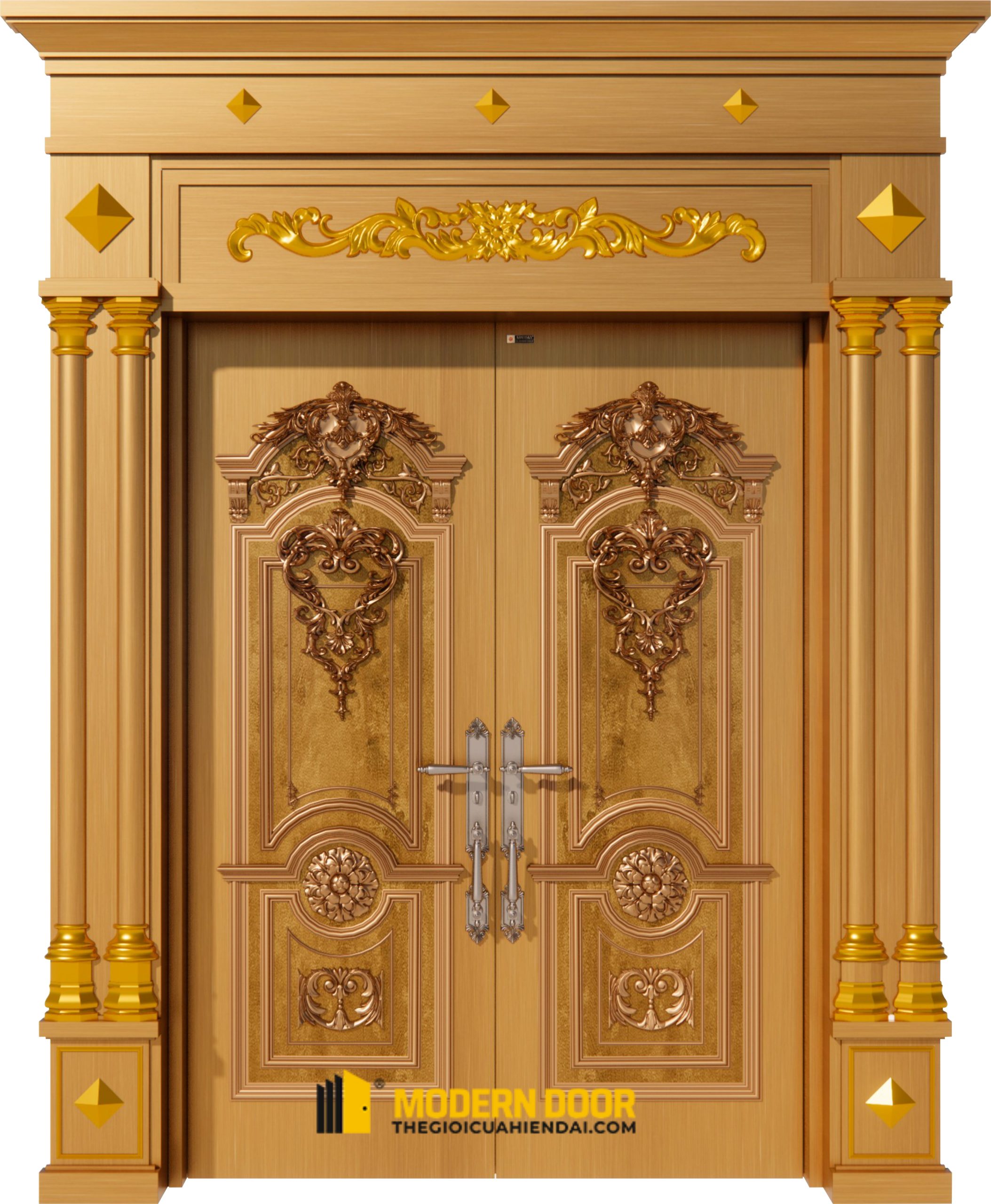 Cửa biệt thự vân gỗ Dominate F2 gold