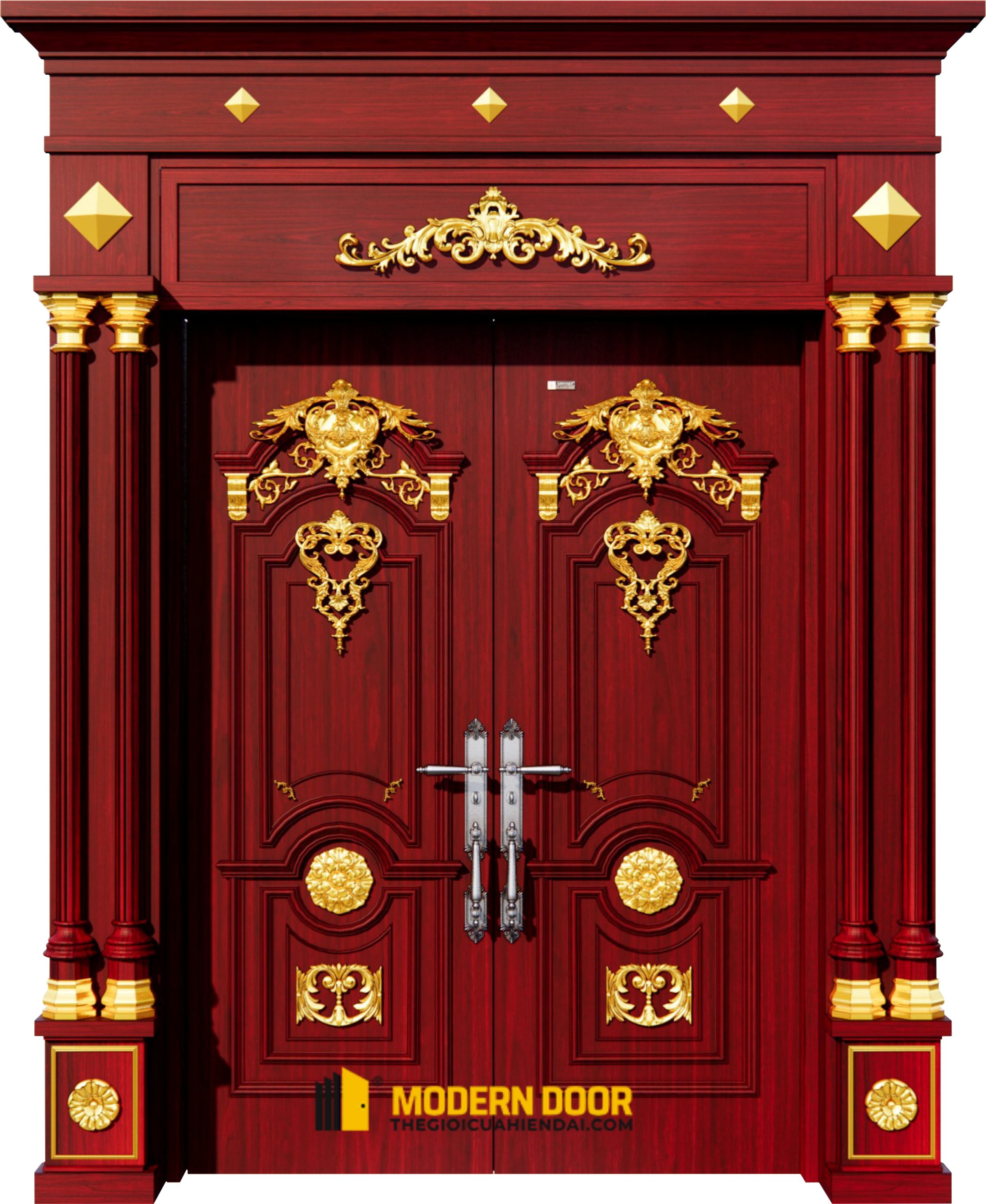 Cửa biệt thự vân gỗ Dominate F2đỏ