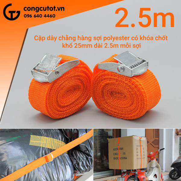 Dây chằng hàng polyester có khóa chốt 2.5m