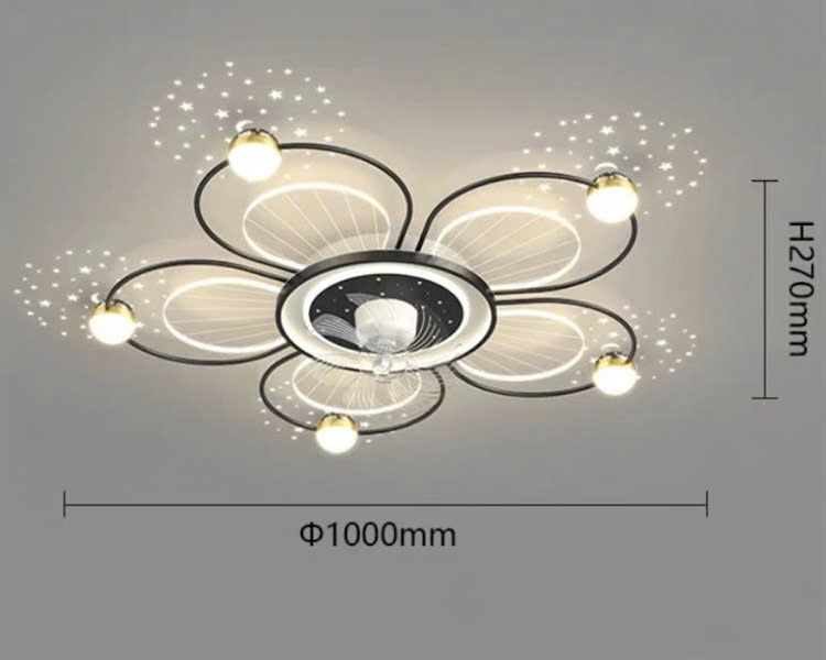 Đèn ốp trần liền quạt hình bông hoa 5 cánh