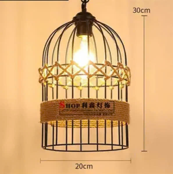 Đèn thả trần khung sắt hình lồng chim quấn thừng