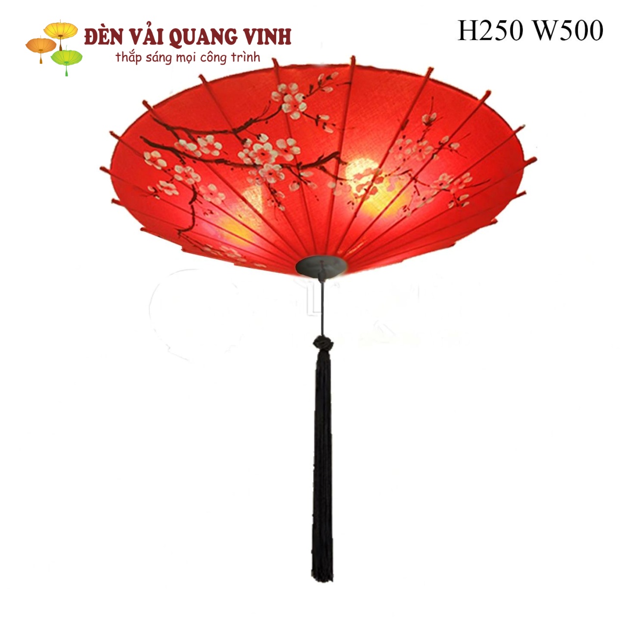 Đèn vải cây dù vẽ hoa kiểu Nhật