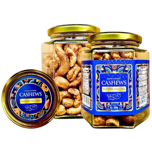 Điều vị cà phê khối lượng tịnh 250g - Hủ thủy tinh lục giác 500ml