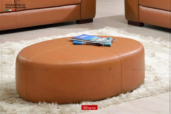 Đôn Sofa hình bầu dục chất liệu da bò ý Divano N22