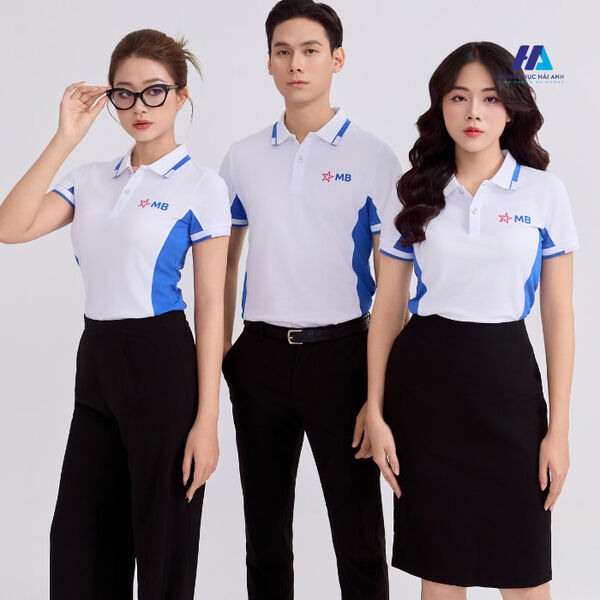 Đồng phục MB áo polo màu trắng phối xanh