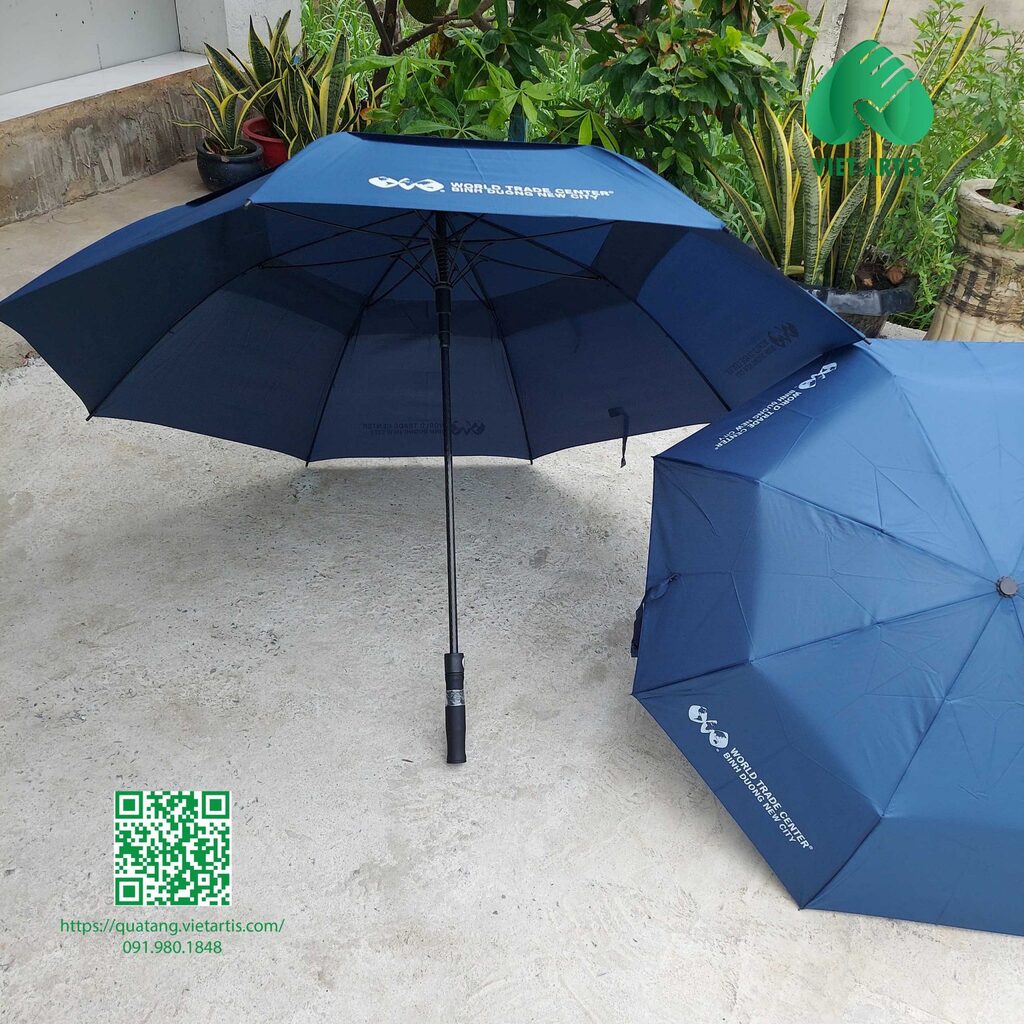 Dù in logo doanh nghiệp gấp 3 hai chiều, dù cán dài