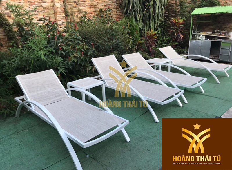 Ghế hồ bơi khung nhôm đúc lưới Textilene HTTJ26