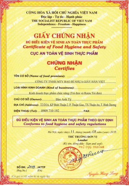 Giấy chứng nhận ATVSTP