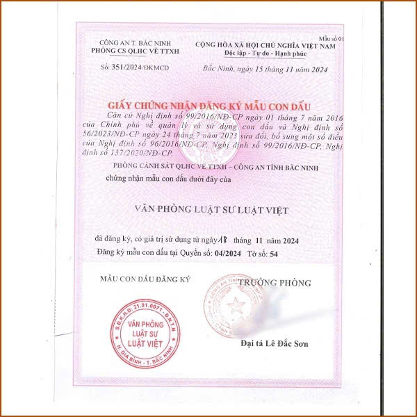 Giấy chứng nhận mẫu con dấu