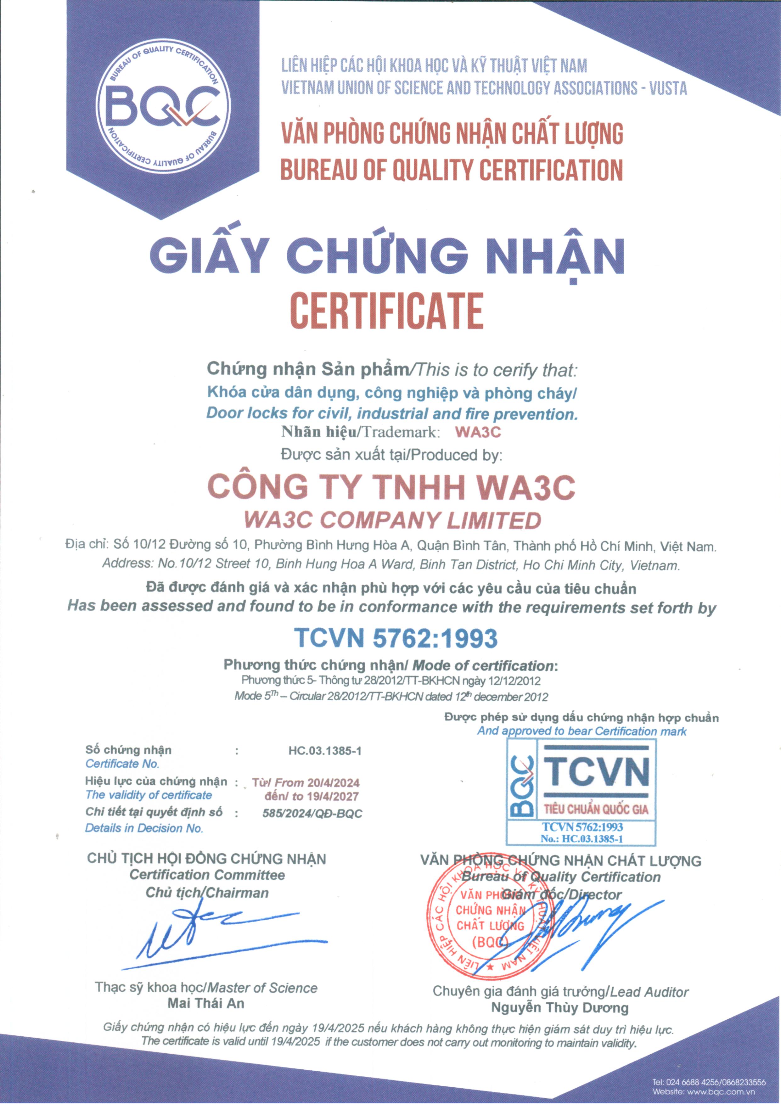 Chứng nhận chất lượng