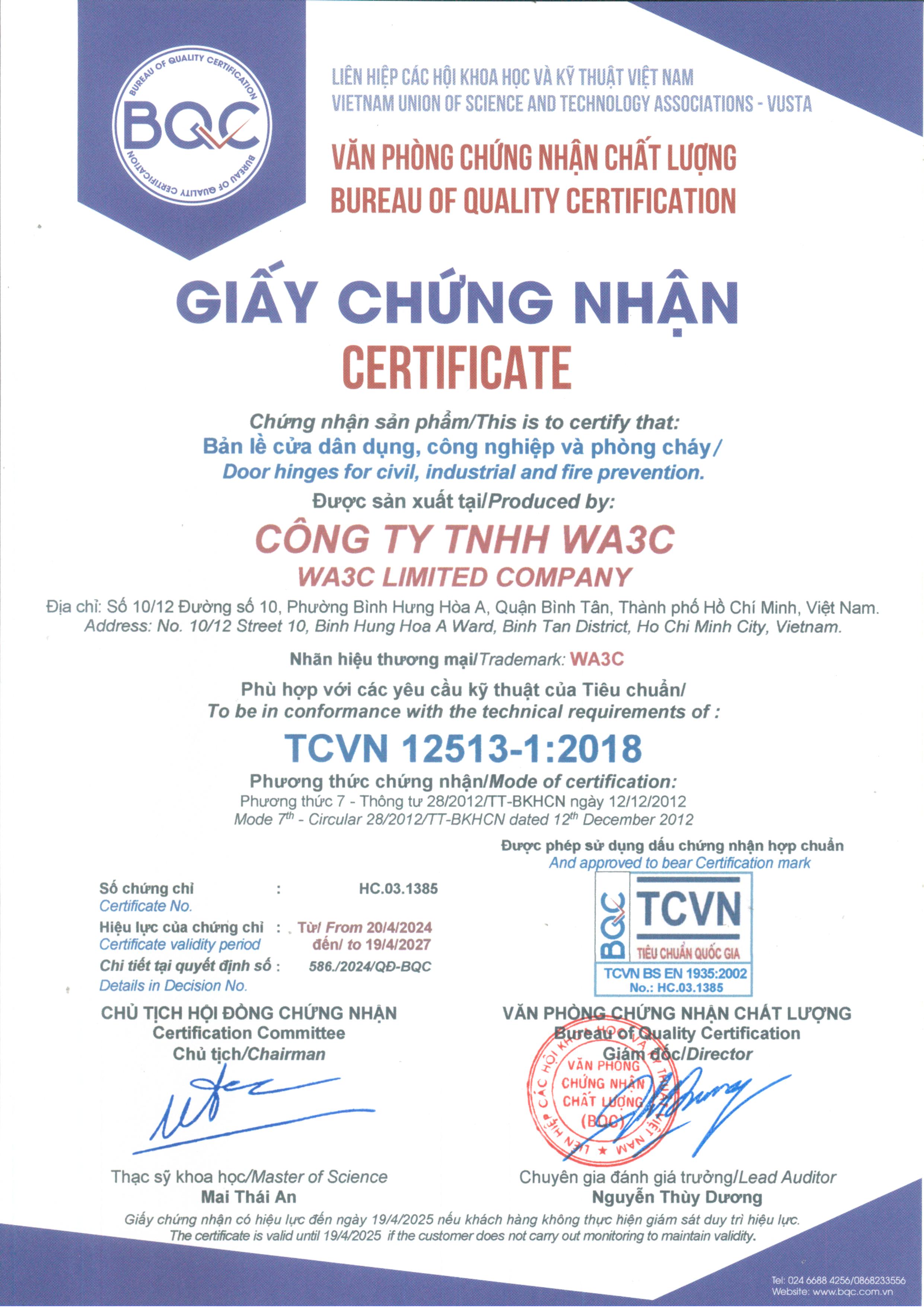Chứng nhận chất lượng