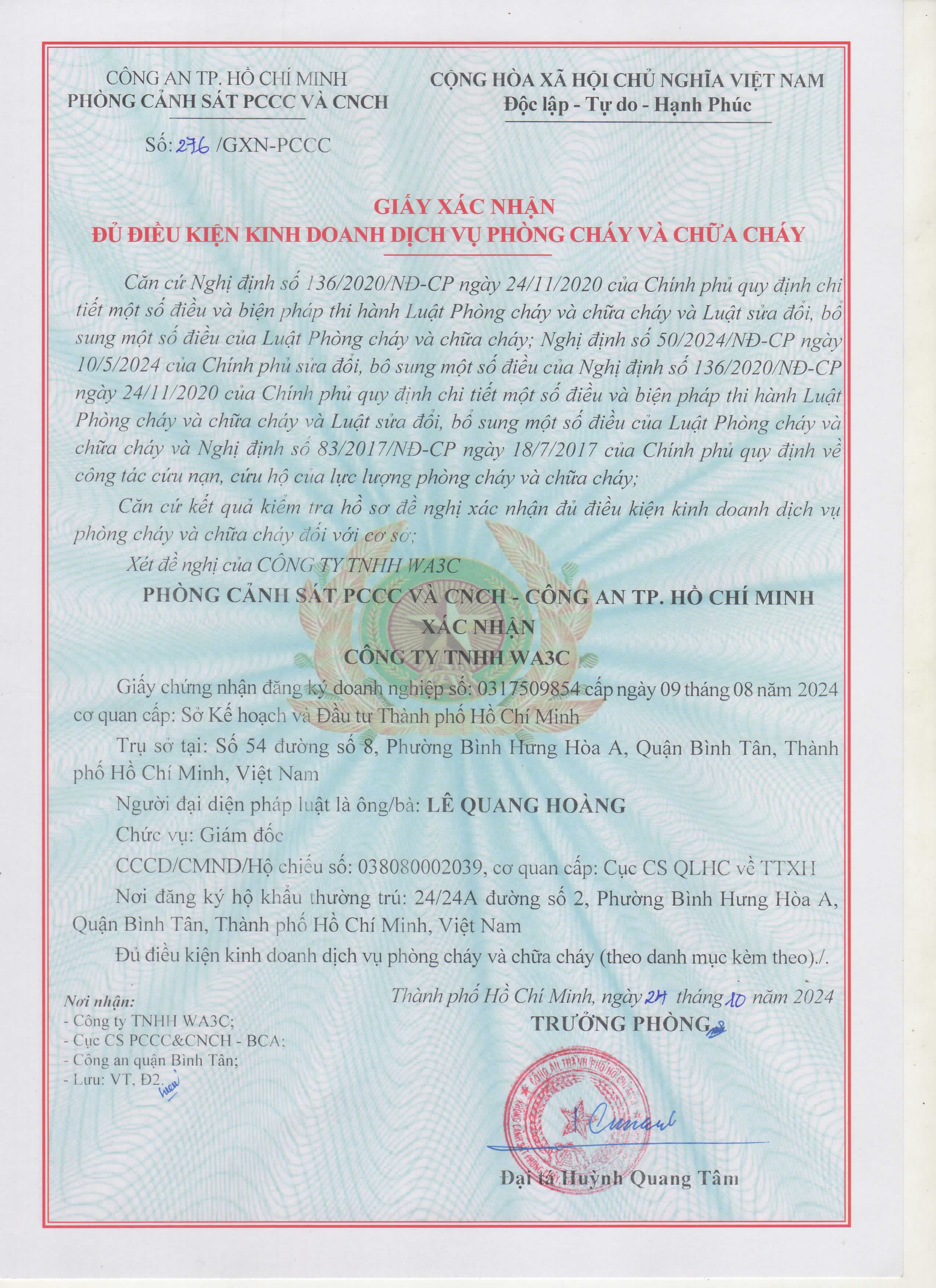 Giấy chứng nhận kiểm định pccc