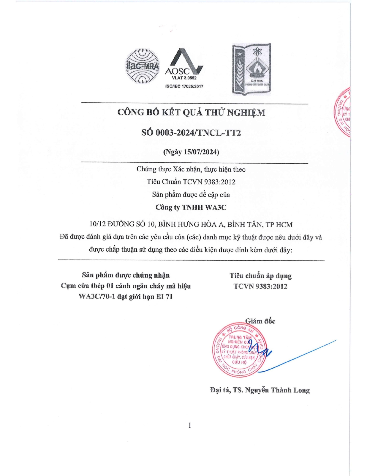 Giấy chứng nhận kiểm định pccc