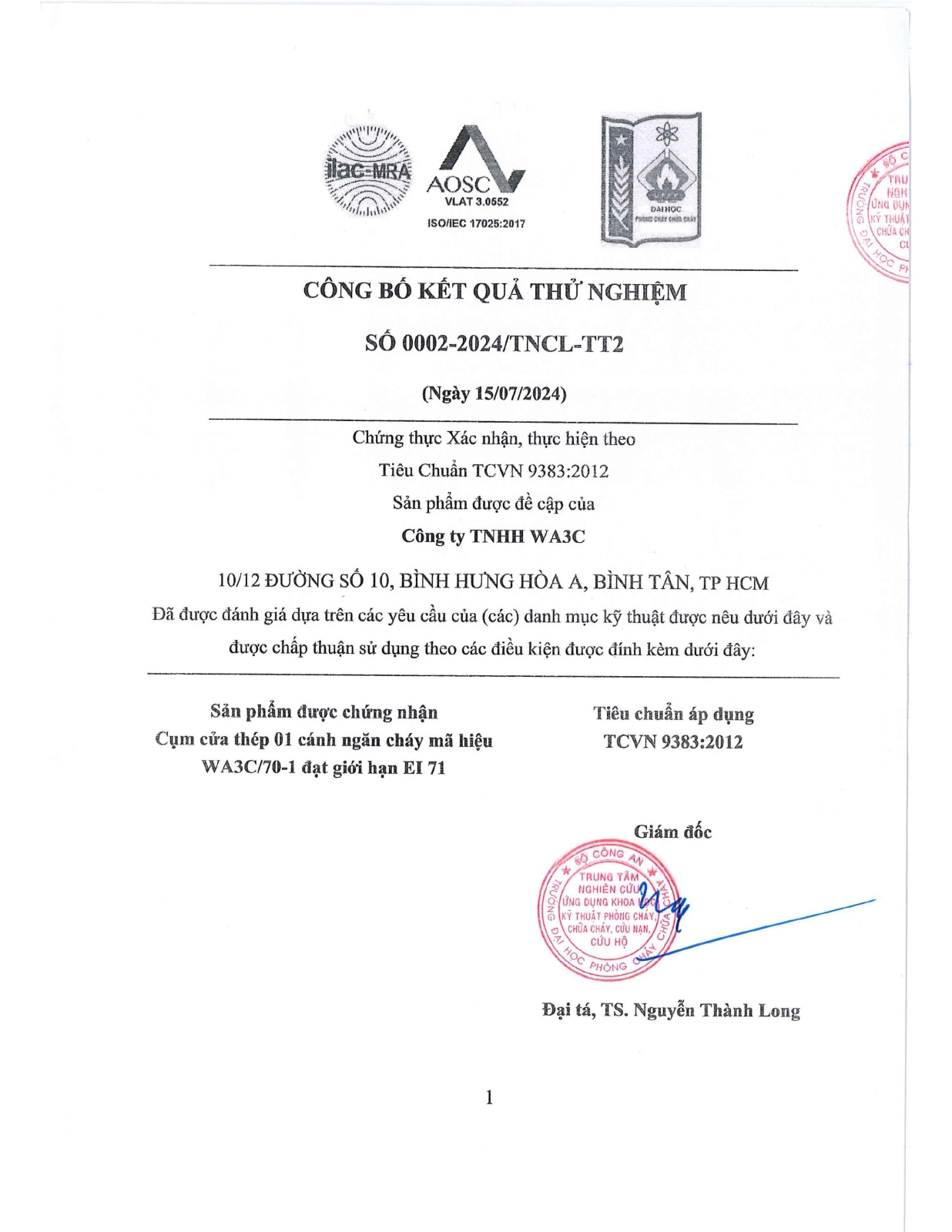Giấy chứng nhận kiểm định pccc