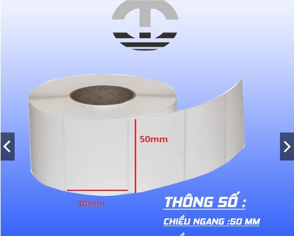 Giấy nhiệt in mã vạch cỡ 50x30mmx50m