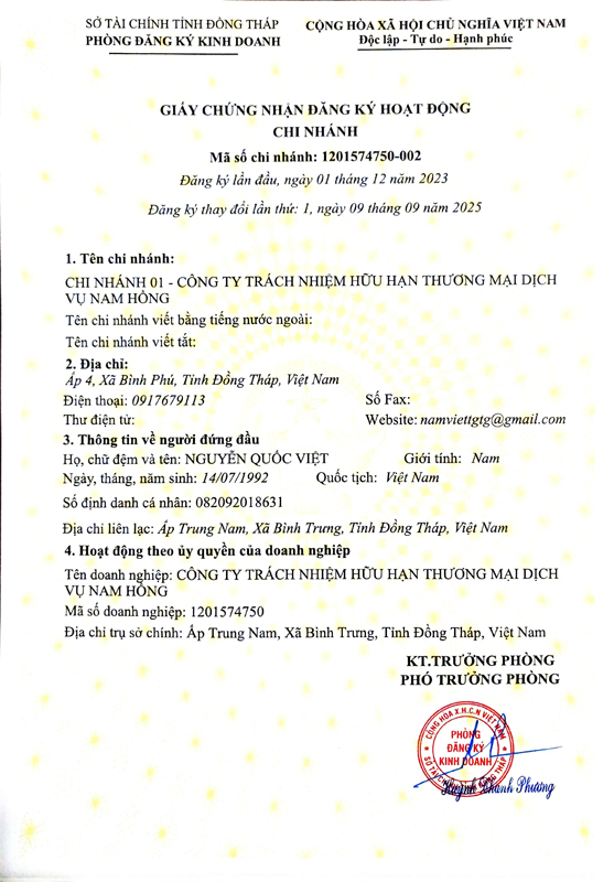 Giấy phép kinh doanh chi nhánh