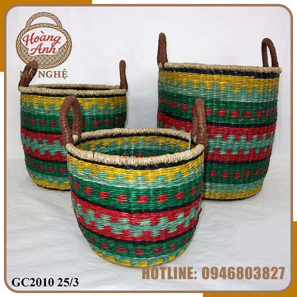 Giỏ cói phối quai da