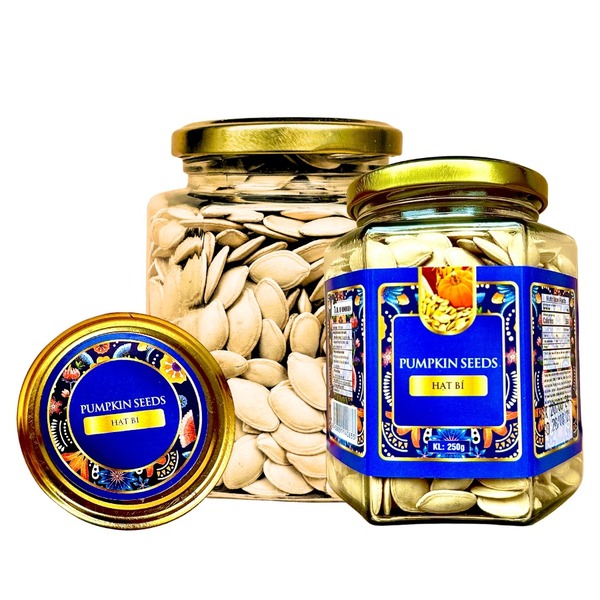 Hạt bí vỏ khối lượng tịnh 250g - Hủ thủy tinh lục giác 500ml