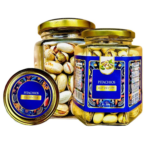 Hạt dẻ cười khối lượng tịnh 250g - Hủ thủy tinh lục giác 500ml