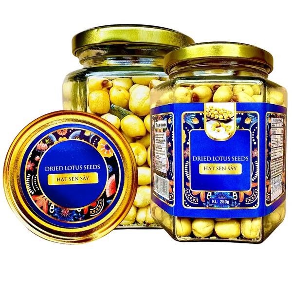 Hạt sen sấy khối lượng tịnh 250g - Hủ thủy tinh lục giác 500ml