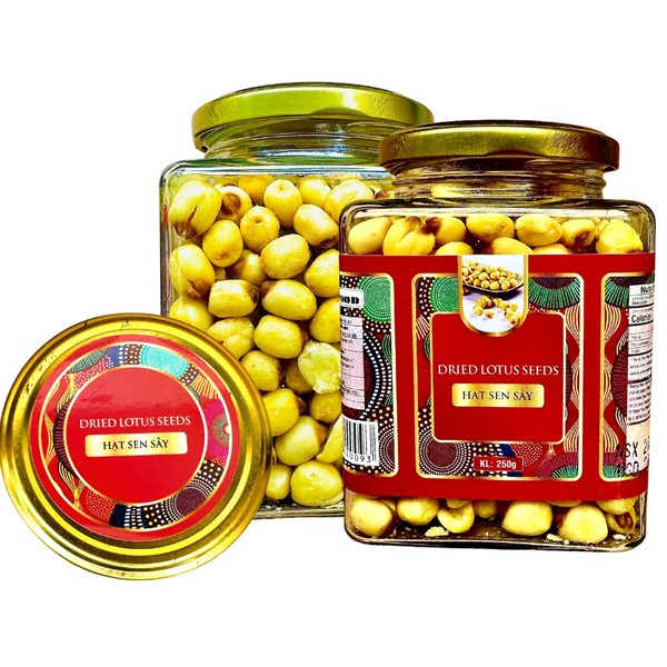 Hạt sen sấy khối lượng tịnh 250g - Hủ thủy tinh vuông 500ml